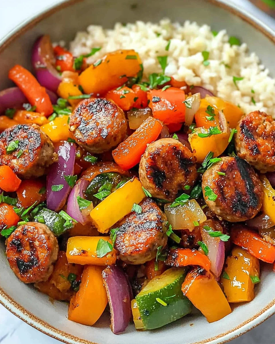10 Minute Air Fryer Chicken Sausage and Veggies