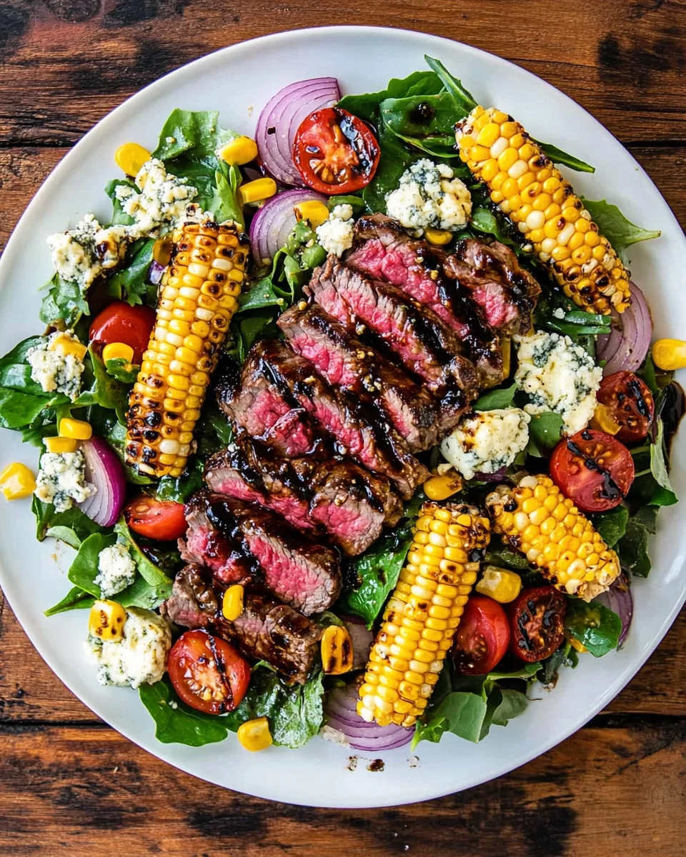 Balsamic Steak Gorgonzola Salad with Grilled Corn