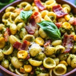 Corn Pasta Salad with Bacon and Creamy Pesto Dressing