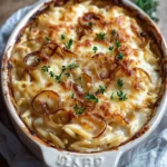 French Onion Chicken Orzo Casserole