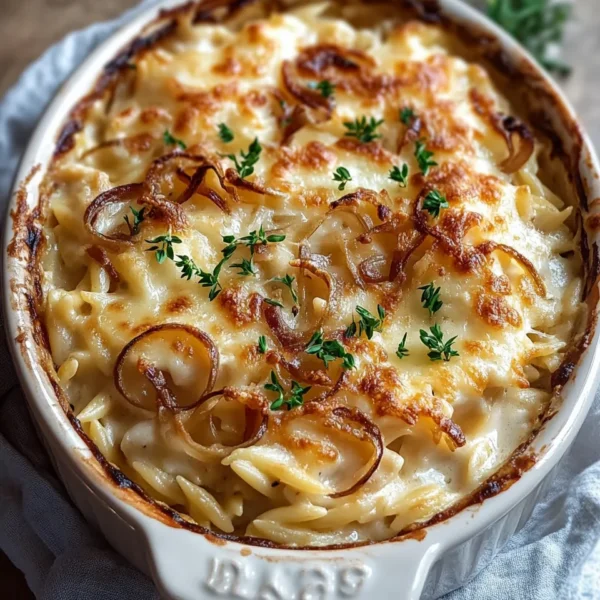 French Onion Chicken Orzo Casserole