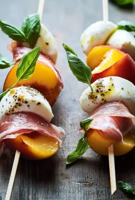Mozzarella, Prosciutto, and Pickled Peach Appetizer Skewers
