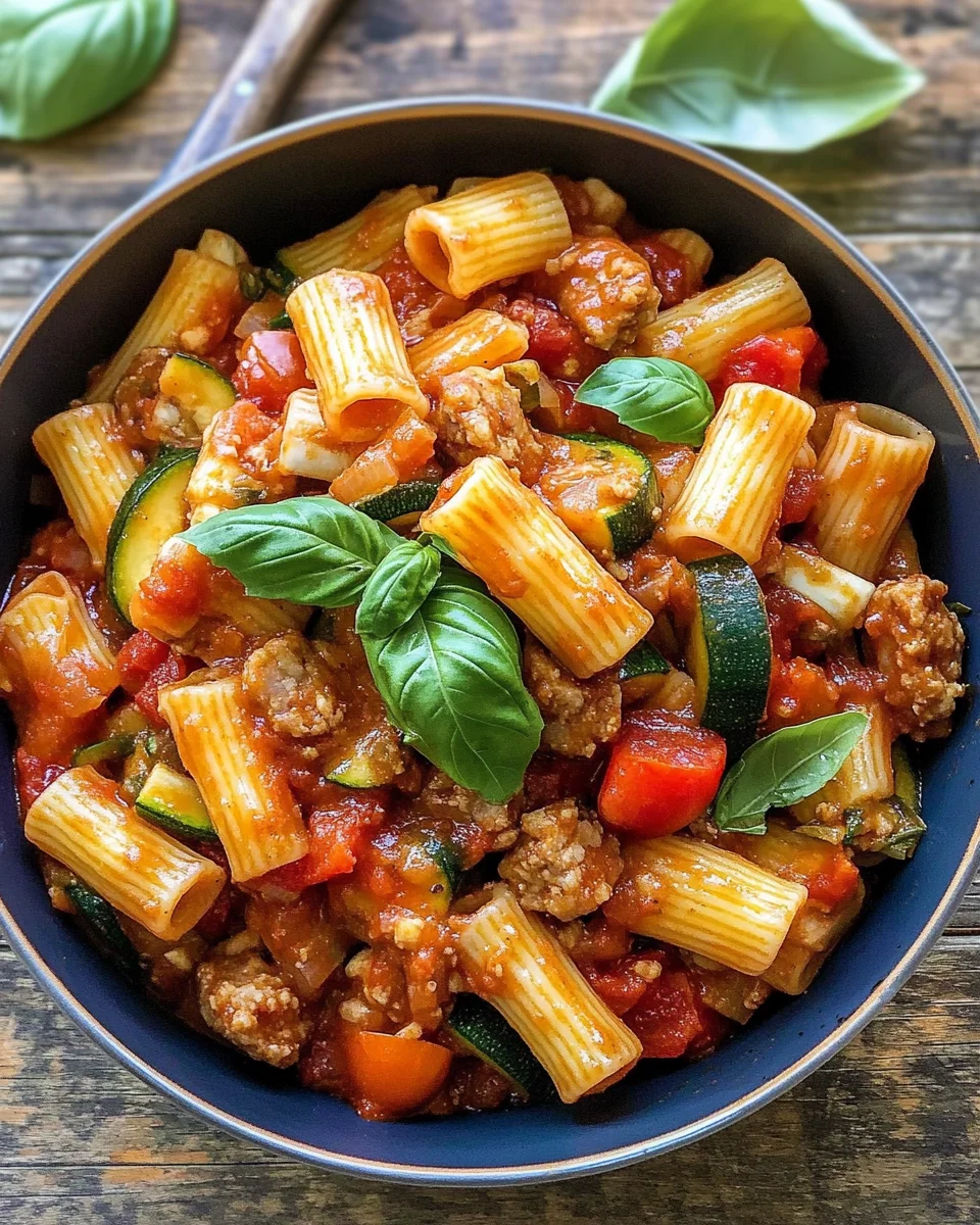 Rigatoni with Sausage, Tomatoes, and Zucchini