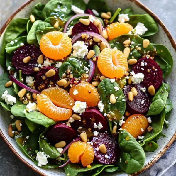 Beet Salad with Spinach and Honey-Mustard Lemon Dressing