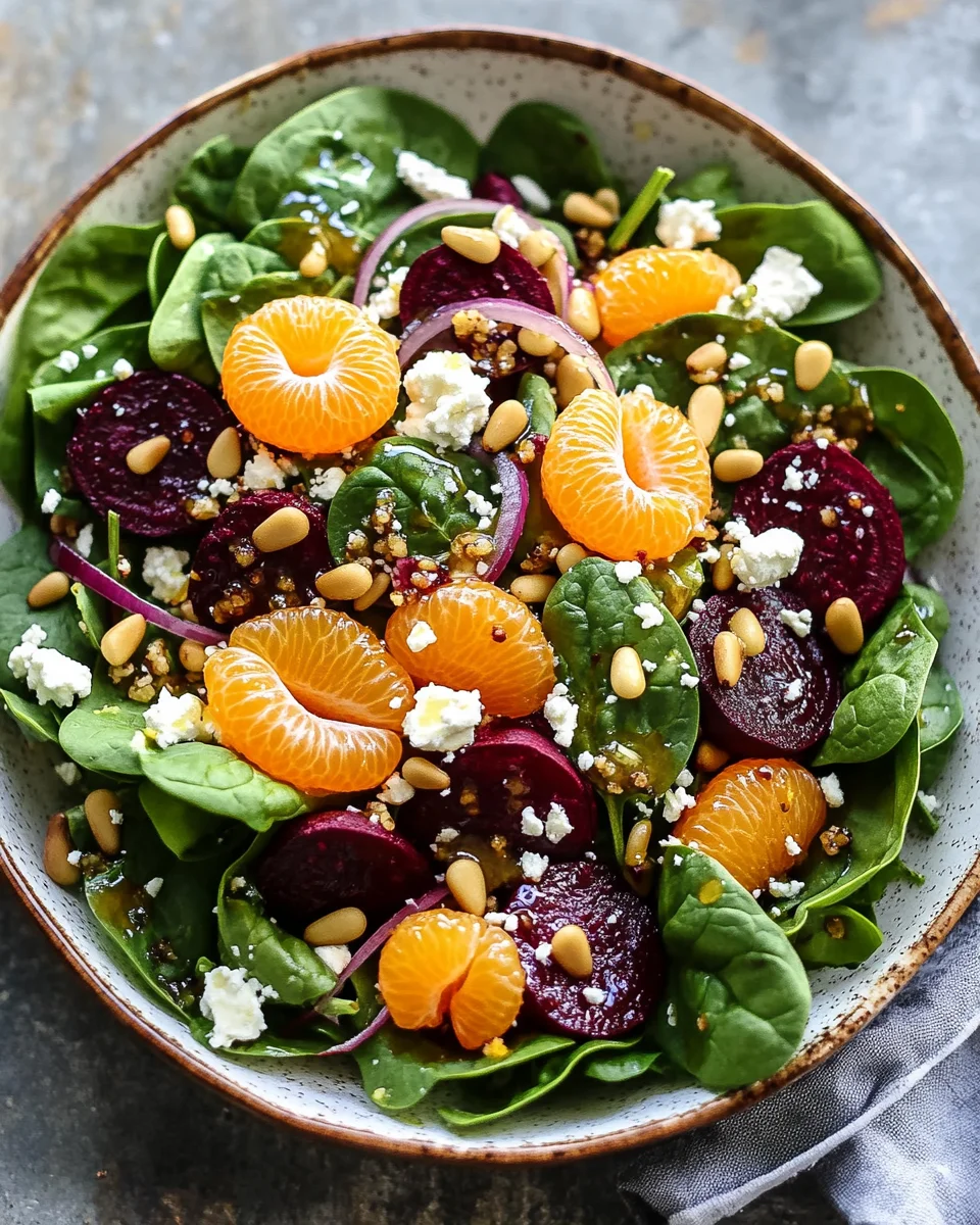 Beet Salad with Spinach and Honey-Mustard Lemon Dressing