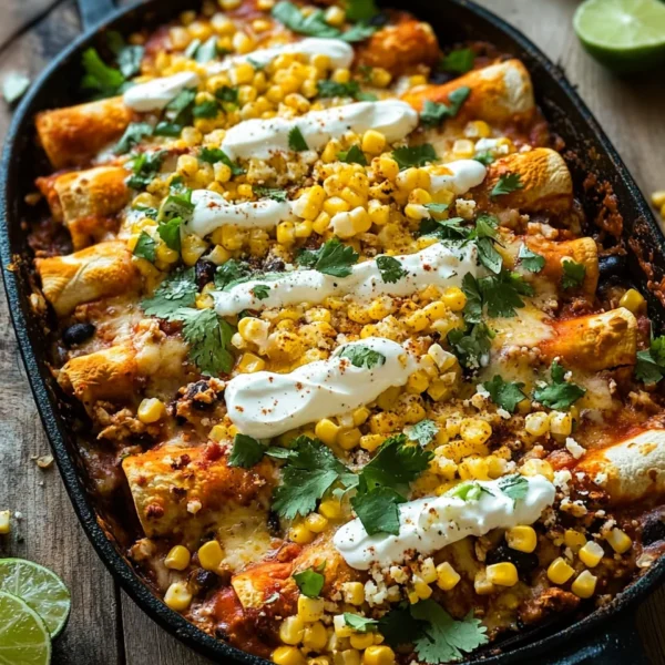 Mexican Street Corn Chicken Enchiladas