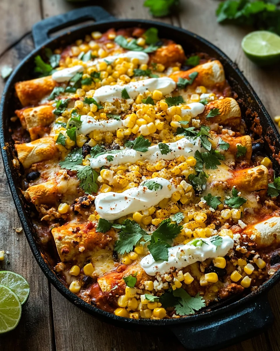 Mexican Street Corn Chicken Enchiladas