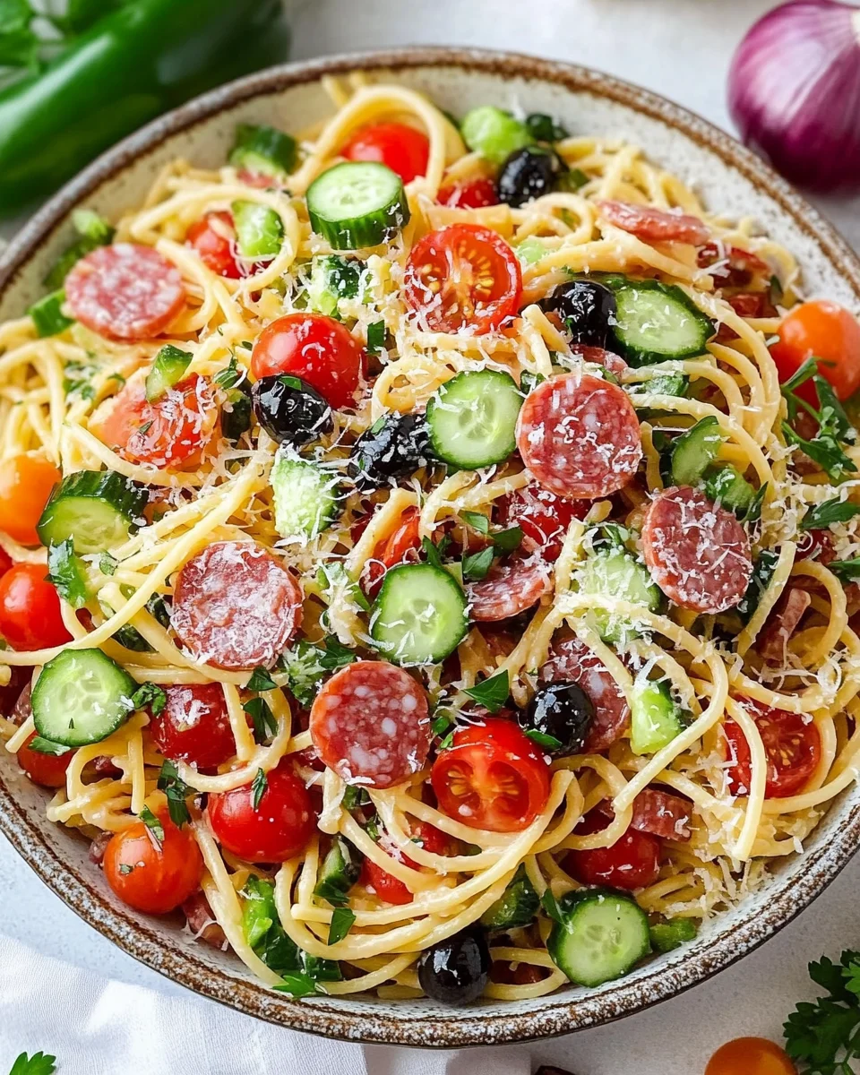 Spaghetti Pasta Salad with Italian Dressing